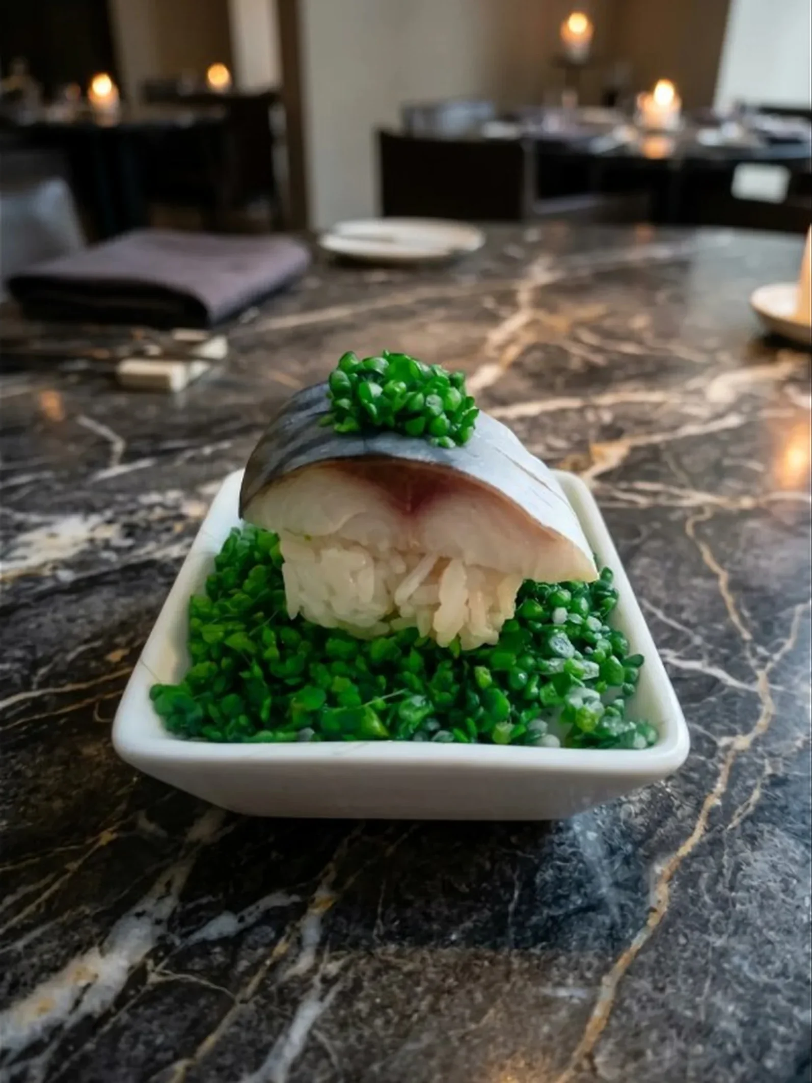 Mackerel nigiri finished with NanoGreens